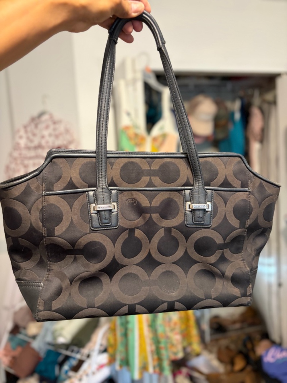 Coach Taylor Op Art Alexis Bag G1369-F25501 Brown Signature Print Purse Handbag